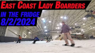 East Coast Lady Boarders in the Fridge 8224 A Private Womens Snowboarding Camp indoor at Big Snow [upl. by Anat854]