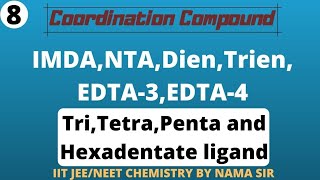 EDTANTAIMDADienTrien Most Important Example of ligands Coordination Compound JEE NEET 2020 [upl. by Otreblaug889]