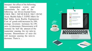 Interpret the effect of the following six independent events and transactions for each of the fol [upl. by Aroled]