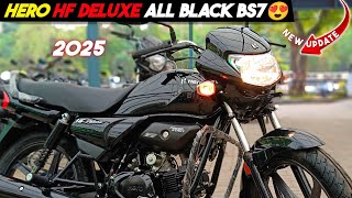 New 2025 Model HERO HF DELUXE All Black Colour Review🔥 Hf Deluxe New Update Features Price Mileage [upl. by Enelyar]