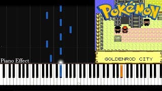 Pokemon Crystal  Goldenrod City Piano Tutorial Synthesia [upl. by Landa]