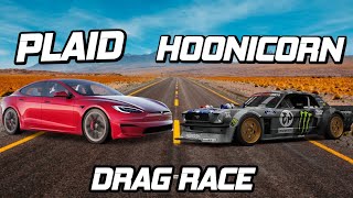 Tesla Plaid vs Hoonicorn  14 Mile Drag Race and Analysis [upl. by Tichon923]