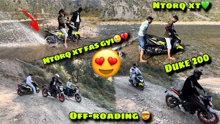 Kya ho gya ye 😢💔  Ntorq xt offroading🤯duke 200 saplendar offroading  nadi me fas gyi Ntorq [upl. by Lechner]