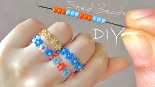 How to make Easy Beaded Rings Beaded Flower Ring Tutorial [upl. by Brod]