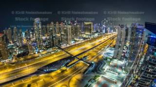 Beautiful aerial top view at night timelapse of Dubai Marina and JLT in Dubai UAE [upl. by Aniale383]