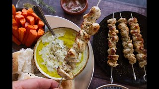 Easy Greek Chicken Souvlaki  PanFried Greek Chicken Souvlaki With Creamy Tzatziki Sauce [upl. by Iey448]