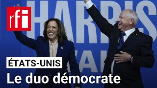 ÉtatsUnis  Kamala Harris et son colistier Tim Walz présentent leur duo à lAmérique • RFI [upl. by Hennebery]