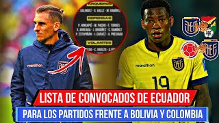 🇪🇨 CONVOCATORIA OFICIAL de ECUADOR para ENFRENTAR a BOLIVIA y COLOMBIA en las ELIMINATORIAS 2026 🚀 [upl. by Melisande]