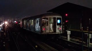 F train action w R42 Garbage train at Avenue X [upl. by Akinnej132]