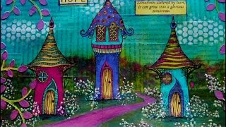 Mixed Media Art Journal Page  Houses Of Hope [upl. by Aciria]