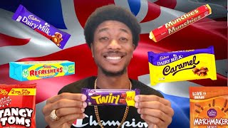 AMERICAN TRIES BRITISH SNACKS amp CANDY [upl. by Ytineres]