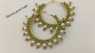 BEADED HOOP EARRINGS TUTORIAL🤍BEADS JEWELRY MAKINGBRICK STITCH HOOP EARRINGS TUTORIALBEADS CIRCLE [upl. by Aimal]