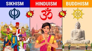 Sikhism Vs Hinduism Vs Buddhism  Religion Comparison 2023  Versus Kingdom [upl. by Sew]