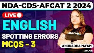 NDACDSAFCAT 2 2024 Exam English Live  Spotting Error MCQs  Class 3 [upl. by Marvel536]