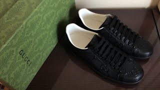 GUCCI ACE GG EMBOSSED SNEAKER BLACK Review [upl. by Liebman55]