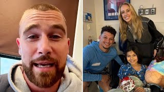 Travis Kelce REACTS to Patrick Mahomes Visiting Children Who Were Shot At Chiefs Super Bowl Parade [upl. by Nyliahs]