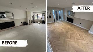 Satisfying Chevron Engineered Wood Flooring Installation Watch this Glue Down Transformation [upl. by Kenweigh]