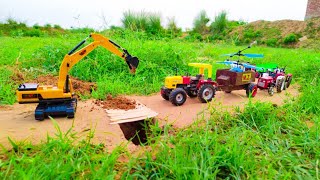 mini tractor trolley bridge crossing  jcb excavator tractor cartoonjcb video [upl. by Eniarda25]