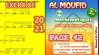 Al moufid en mathématique 3 AC exercice 20 et 21 page 42  les racines carrées [upl. by Va]