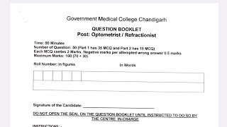 GMC Chandigarh Optometrist Solved PaperGovernment Medical College Chandigarh Optometrist Answer Key [upl. by Scharaga170]