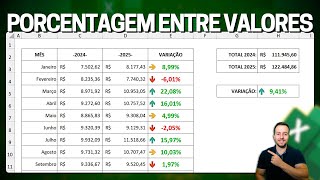 Como Calcular Porcentagem entre DOIS VALORES no Excel  Aumento e Variação   Verde Vermelho [upl. by Bagger]