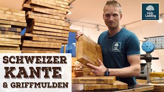 Schneidebrett mit Schweizer Kante herstellen  Griffmulden fräsen  HolzLiebling DIY [upl. by Enifesoj]