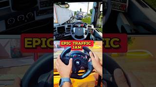 Epic traffic jam in Euro truck simulator 2 steering wheel gameplay shorts [upl. by Plumbo]