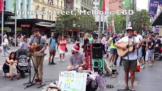 Melbourne street music  Awesome Woodlock Band [upl. by Ilecara723]