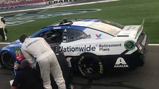 Raw footage Bubba Wallace chucks drink at Alex Bowman on pit road  NASCAR at Charlotte Roval [upl. by Sorvats]