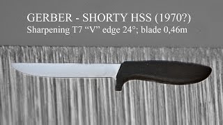 GERBER  SHORTY HSS  sharpening T7 quotVquot edge 24° blade 046mm  observation in the microscope [upl. by Hserus]