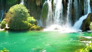 Calming Waterfall on the Turquoise River Nature Sounds 10 hours White Noise Waterfall for Sleep [upl. by Oinotnas901]