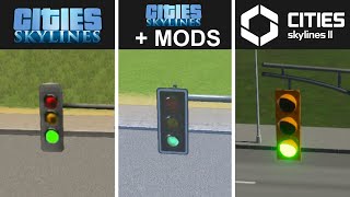 Traffic Light Phasing in Cities Skylines 2 vs Cities Skylines 1 plus mods [upl. by Eehtomit695]