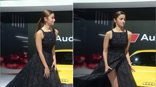 OMG Alia Bhatt Looks Uncomfortable In Black Dress at Auto Expo 2016 [upl. by Orimisac]