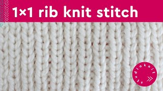 1x1 Rib Stitch Knitting Pattern for Beginners 2 Row Repeat [upl. by Ollecram]