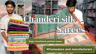 Bagru chanderi sarees  chanderi sarees manufacturers and wholesalers  Handblock printed chanderi [upl. by Ardy425]