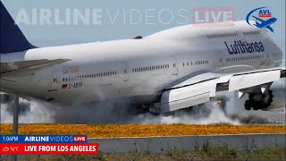 Lufthansa Boeing 7478is Dramatic Touch and Go at LAX  Airline Videos Live Capture [upl. by Tryck998]