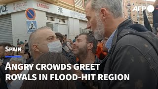 Spanish royals face angry crowd as they visit floodhit Valencia region  AFP [upl. by Altman800]