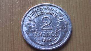 Old 2 Francs coin 1946  Liberte Egalite Fraternite [upl. by Atsyrc]