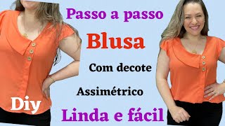 COSTURE BLUSA COM DECOTE ASSIMÉTRICO E BOTÕES DE VISCOSE SOLTINHA E CONFORTÁVEL costurafácil [upl. by Down]