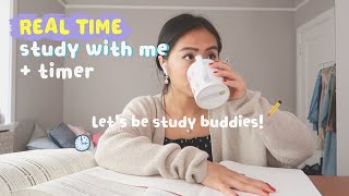 REAL TIME study with me no music 2 hour pomodoro session with breaks background noise [upl. by Tara]