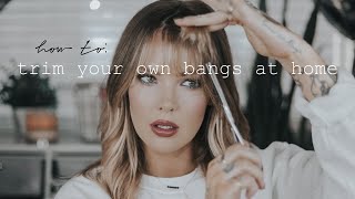 HOW TO TRIM and CUT YOUR OWN BANGS at home super easy method  ImMalloryBrooke [upl. by Nyluqcaj]