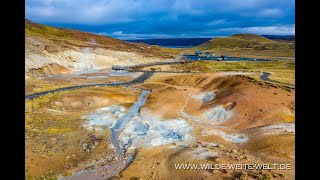 Aerial View Thermal Area Seltun of Iceland  Von oben Islands Thermalgebiet Seltun [upl. by Neelie889]