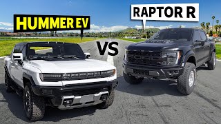 Hummer EV drag races Ford Raptor R on Unprepped Tarmac [upl. by Stovall139]