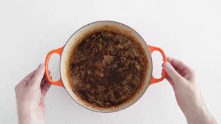 How to Clean Burned and StuckOn Food in Your Le Creuset Dutch Oven  Sur La Table [upl. by Atrahc917]