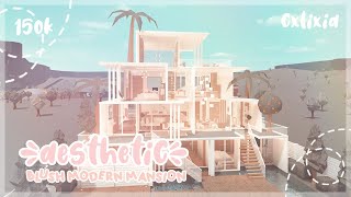 Blush Aesthetic Modern Mansion 150k Exterior  Bloxburg House Build [upl. by Kinata]