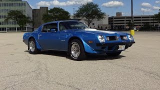 1975 Pontiac Trans Am in Blue amp White Paint amp 400 Engine Sound on My Car Story with Lou Costabile [upl. by Analat]