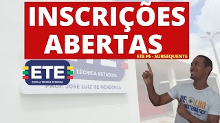 INSCRIÇÃO ETE PE 2024 SUBSEQUENTE [upl. by Saudra474]