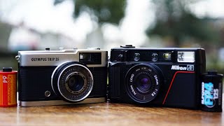 Small Camera  BIG Aperture The Nikon L35 AF and Olympus Trip 35  Reviewed [upl. by Ahsoyem327]