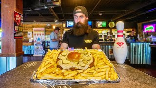 YOU WIN A HUGE TROPHY IF YOU FINISH THIS FOOD CHALLENGE IN A BOWLING ALLEY  BeardMeatsFood [upl. by Enivid]