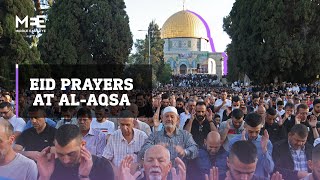 Eid alFitr Palestinians attend Eid prayers at AlAqsa mosque [upl. by Ingvar753]